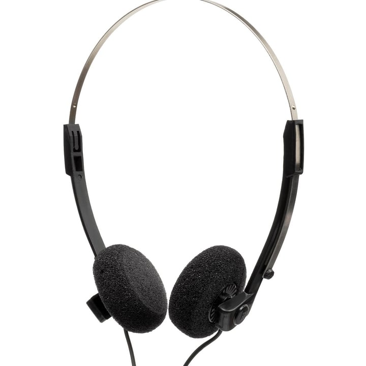 Before: a pair of black on-ear headphones with a metal headband and cable, on a plain white background